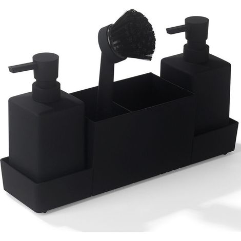 Distributeur de savon de cuisine avec porte-éponge, noir (1/4)