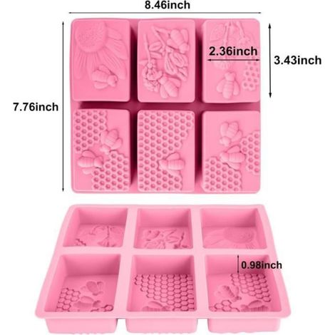 Moule Savon - Silicone Alimentaire - 6 Cavités Rectangulaires - 8,7 x 6 x 3 cm - 2 Pièces (1/4)