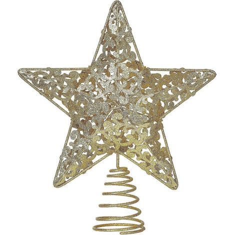 Goldener Weihnachtsbaumstern, 27 cm (10,7 Zoll). Glitzernder Metall-Weihnachtsstern. (1/5)