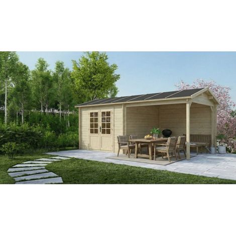 Casetta da giardino in legno - 18m2 - 5.79x3m - 28mm - colore: naturale - DOM764