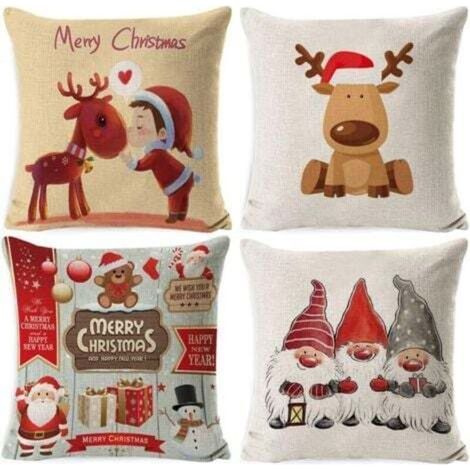 4 Housses Coussin Noel 45x45cm Deco Canapé Taie d'oreiller en Lin et Coton Deco Noel Interieur Maison (1/5)