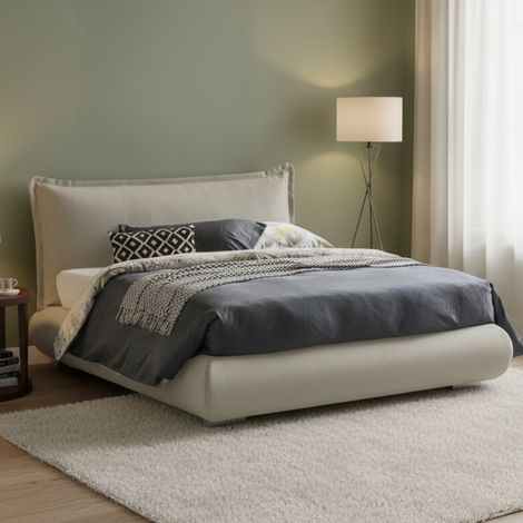 Dmora - Cama matrimonial Dfecci, Cama contenedor con tapizado de tela y cabecero, 100% Made in Italy, Apertura frontal, adecuado para colchón 160x190 cm, Beige (1/5)