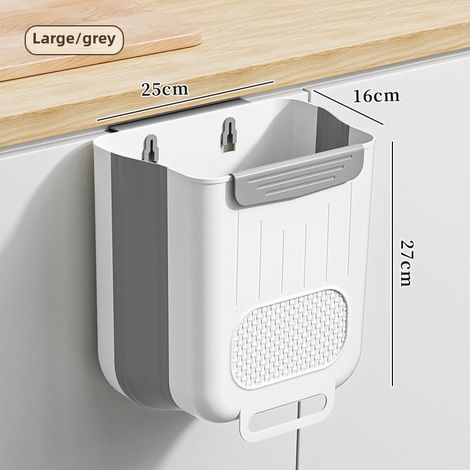 Poubelle murale pliable de cuisine, seau de nettoyage ménager, poubelle de porte de placard, seau de rangement pliable mural indéformable (grande poubelle grise 10L) (1/5)