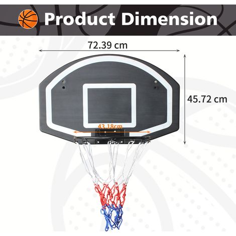 Panier de basket mural 72,39 x 45,72 cm, panneau incassable en polycarbonate, intérieur/extérieur, noir, avec anneau réglable (1/4)