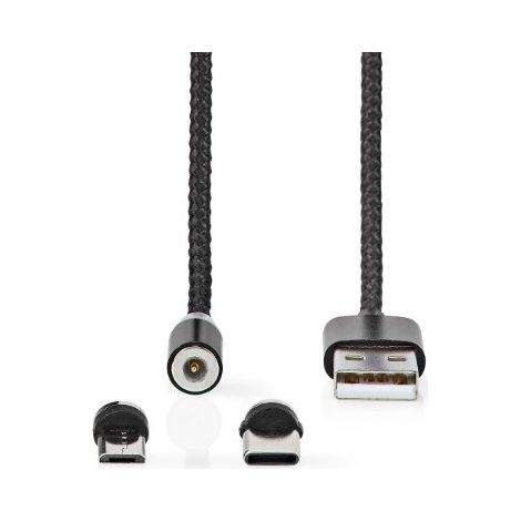 Cable usb usb 20 usb a macho usb micro b macho usb c macho 10w sin transferencia de datos niquelado 200 metros redondo nailon negro caja