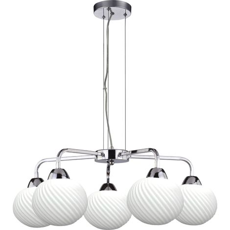 Suspension chromée 5xE27 verre blanc Madryt Candellux (1/2)