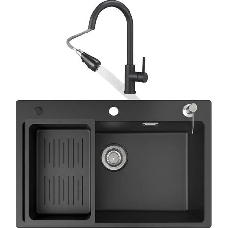 Küchenspüle, Einzelbecken, inklusive Wasserhahn, schwarz (1/5)