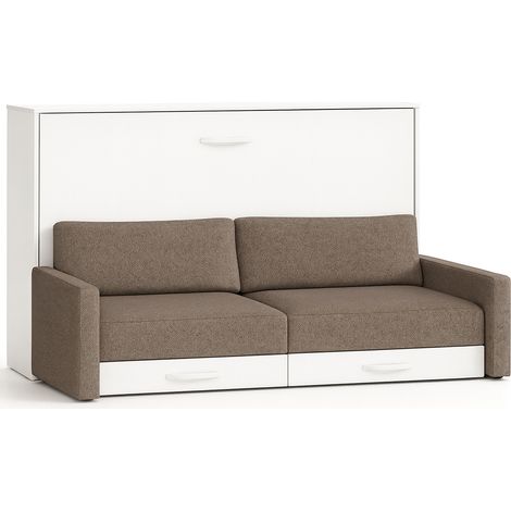 Lit escamotable horizontal avec canapé Vetal 120x200-Canapé Camel-Structure et Façade Blanche (1/5)