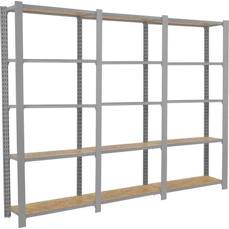 OFFICLICK Étagère 5 étagères en métal sans vis (210x240x30cm) GRIS et OSB (1/5)