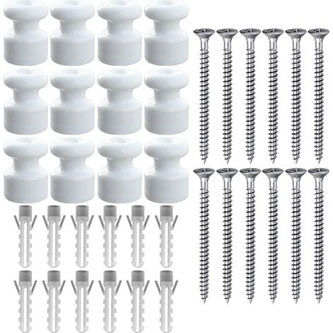 12 x Porcelain Insulators for Textile Braided Cable, White (1/5)