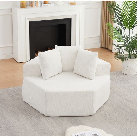 Sofá lounge modular hexagonal de chenilla con cojines, asiento profundo cómodo, diseño moderno para salón - beige (1/5)