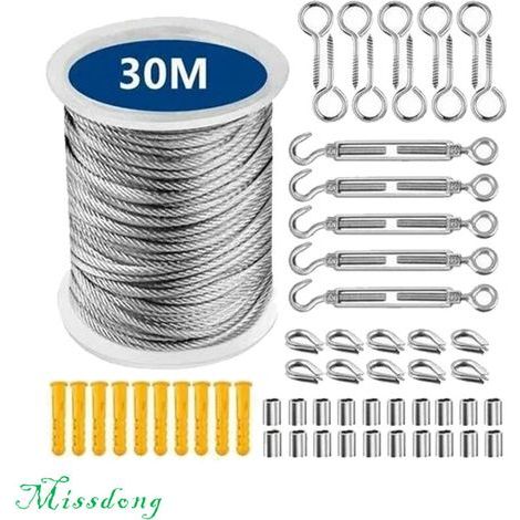 Cable de acero inoxidable, cuerda de acero inoxidable para colgar, tendedero exterior, cuerda de acero para ropa exterior, cable metálico exterior, cuerda para ropa (30 m) (1/3)