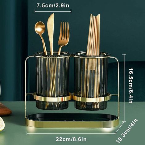 Cutlery Basket with Removable Cutlery Drainer, Cutlery Drainer, Kitchen Utensil Holder for Organizing and Storing Knives, Forks, Spoons, Chopsticks (Gold) (1/4)