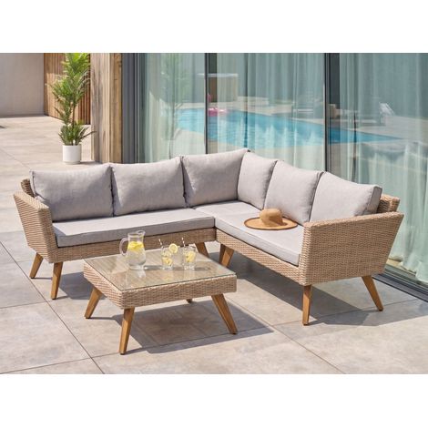 Conjunto de jardín exterior de ratán sofá esquinero y mesa de centro gris Vittoria (1/5)
