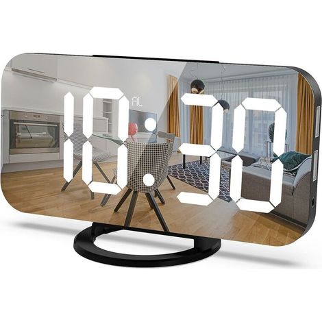 Sveglia digitale Ulisem, sveglia a specchio a LED, sveglia digitale da comodino, luce notturna, luminosità regolabile (1/4)