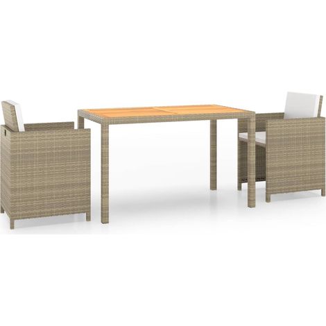 vidaXL 3 Piece Garden Dining Set with Cushions Poly Rattan Beige