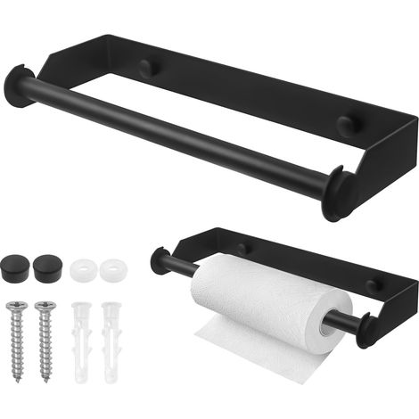 Porte Essuie Tout Mural Support Papier Essuie Tout en Acier Inoxydable Dérouleur Porte Sopalin Mural pour Cuisine Salle De Bain,28cm,Noir (1/5)