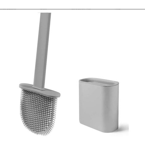 Brosse de Toilette, Brosse WC Silicone Flexible, Brosse de Toilettes à Séchage Rapide et Récipient pour Salle de Bain avec Support Murale, Grise, (1/5)