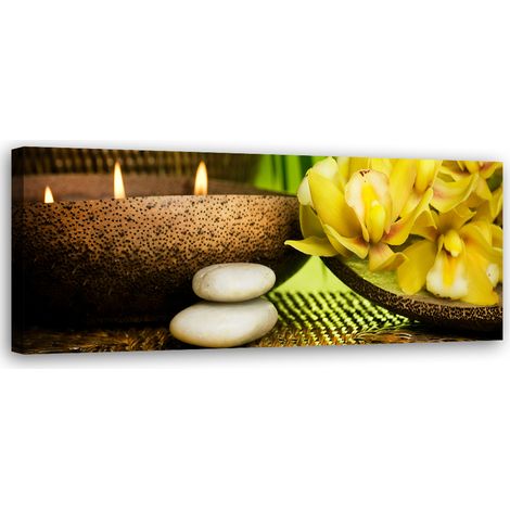 Tableau sur toile Fleurs Bambou Bougie 90x30 (1/5)
