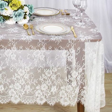 Nappe en Dentelle - - Rectangulaire - 150x300 cm - Blanc - Vintage pour Mariage (1/4)