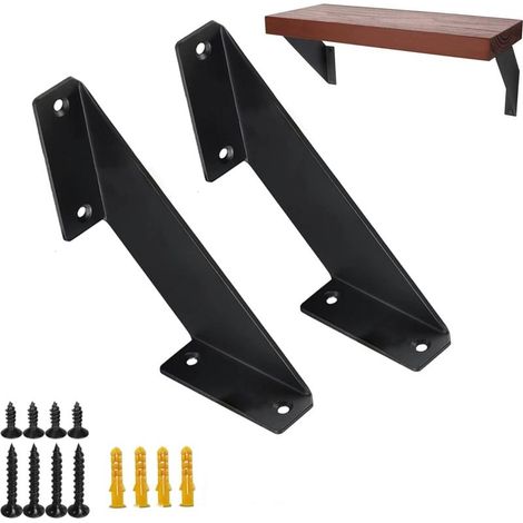 Support D Étagère - Fer Noir - 6 Pouces - Pour Étagères Flottantes Cuisine Garage Jardin - Lot De 2 (1/5)
