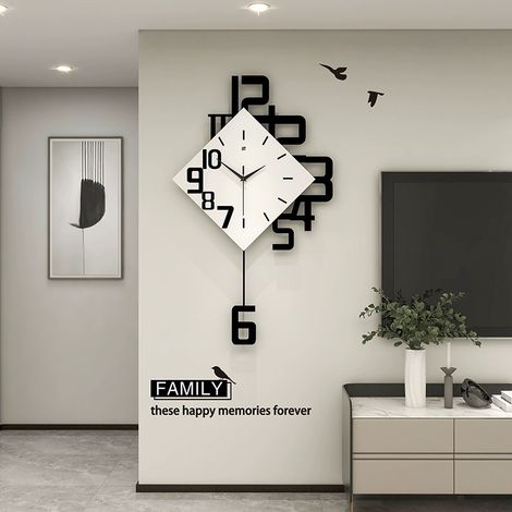 Horloge murale décorative moderne, grande horloge à pendule, alimentée par piles, 34 x 63 cm, petite horloge murale silencieuse, sans tic-tac. (1/5)