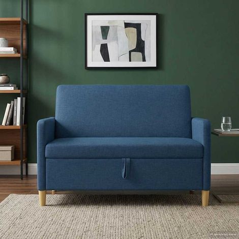 Canapé 2 places avec rangement en polyester bleu, 122 x 78 x 87 cm - PANGIVO (1/5)
