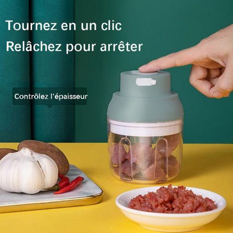 1 Robot culinaire, Presse-ail électrique, Hachoir viande, Rechargeable sans fil, Compact pour cuisine (1/4)