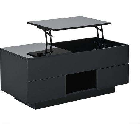 Mesa de centro elevable con 2 cajones, LED y almacenaje oculto, 100 x 45 x 43 cm, negro, aglomerado (1/5)