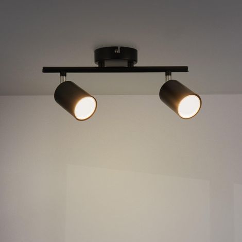 Plafonnier Série Black 2 spots GU10, pour usage en intérieur sec IP20, convient pour salle de bain, salon, chambre et cuisine (Ampoule non incluse) (1/5)