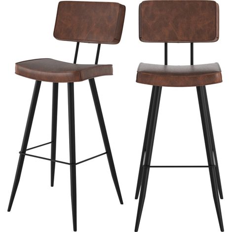 Lot de 2 chaises de bar marron en cuir synthétique 75.5 cm - TEXAS (1/5)