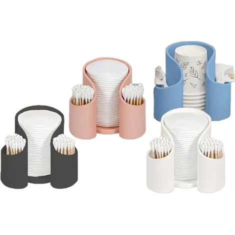 4-teilige Wattestäbchenbox, Aufbewahrungsbox, Badezimmer, Ankleidezimmer, Wohnzimmer, Küche, Zahnstocherbox, Weiß + Schwarz + Blau + Rosa (1/5)