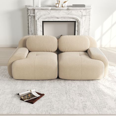 Sofá modular de 2 plazas en tejido de canalé, sin montaje, beige HAVRYA (1/5)