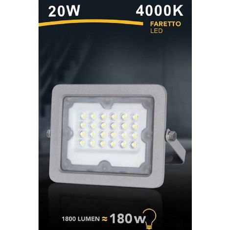 Trade Shop - LED-Strahler, schmal, für den Außenbereich, Grau, 20 W, IP65, Lichtfarbe: 6500 K, 4000 K, 3000 K, FS20W -