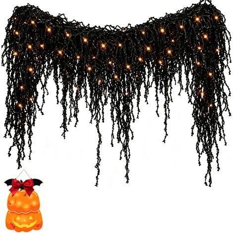 Halloween-Kamindekorationsset, gotische LED-Hängedekoration in Form einer schwarzen Ranke und Herbstblättern, 2,7 Meter (1/5)