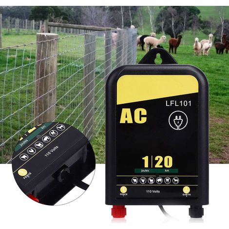 Unité principale de clôture électronique portable pour élevage (20 km), système de clôture électronique 1 joule, excitateur de clôture CA, norme américaine 110 V (1/5)