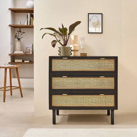 Commode en manguier massif et cannage 90 cm (1/5)