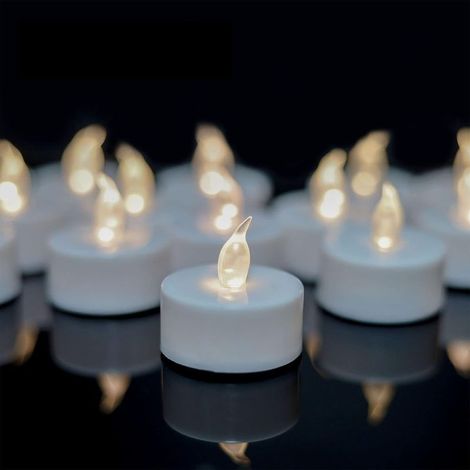 Lot de 24 bougies LED Bougies CR2032 piles Bougies,Bougie chauffe-plat sans flamme claire vacillante 100 + heures de lumière électrique(Boîtier blanc, éclairage blanc chaud24pcs [Classe énergétique E] (1/5)