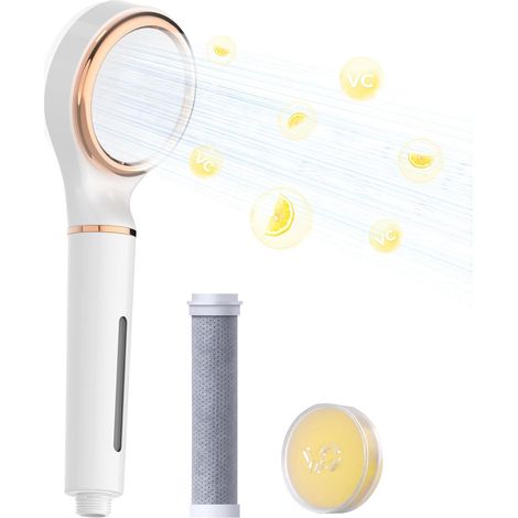 Waterdrop SF02-SL Filtered Shower Head with Handle, Vitamin C Shower Filter, Hair and Skin Care, Water Softener to Reduce Hair Loss, Chlorine Reduction, Lemon (1/5)