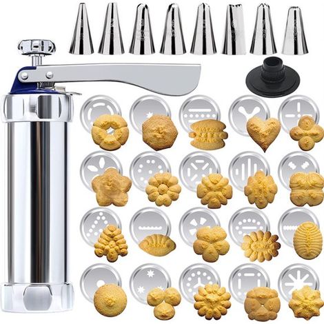 Prensa para repostería con 20 plantillas,8 boquillas y manga pastelera,Ideal para galletas,pasteles y churros (1/5)