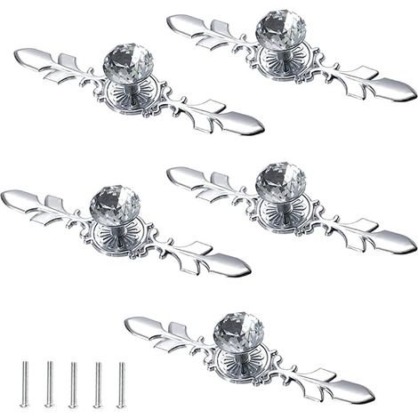 Schrankknöpfe Kristall 5 Stück Diamant Kristall Schublade Pull Griff Schubladenknöpfe für Kleiderschrank Schubladen Schränke mit Schrauben,170mm (1/5)