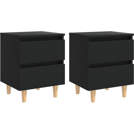 Lot de 2 Tables de Chevet, Tables de nuit, pour Chambre Salon Couloir, avec pieds en pin Noir 40x35x50 cm OIB6948E (1/5)