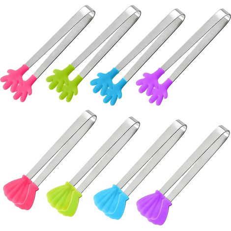 Ensemble de 8 mini pinces à glaçons en acier inoxydable avec poignée en silicone antidérapante pour la cuisine et le barbecue (1/5)