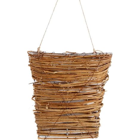 Panier à fleurs en rotin de style champêtre, suspendre au mur, motif floral, couleur verte, idéal (1/5)