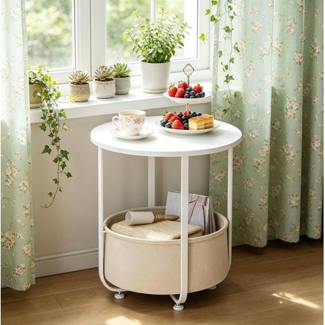 Table basse ronde avec panier de rangement, 45 x 50 cm, blanche HAVRYA (1/5)