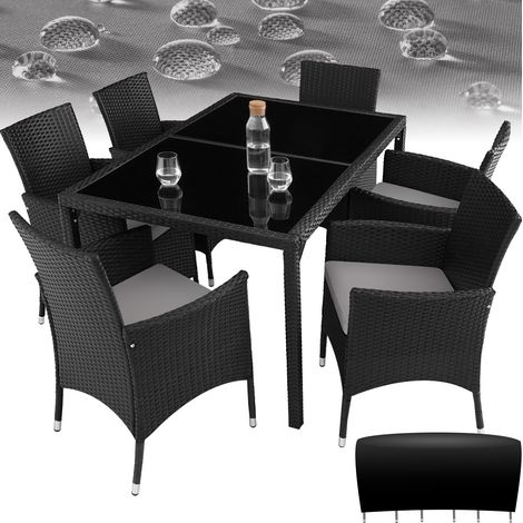 Salon de jardin 6 personnes en résine tressée et acier noir gris