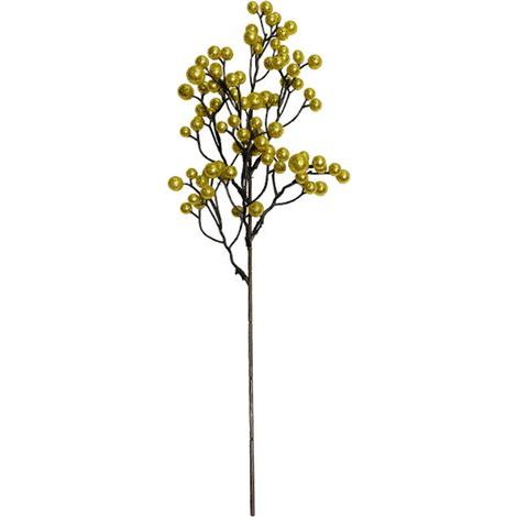 Décoration florale de Noël pour table à manger, avec des baies rouges simulées, des fèves d'acacia et des baies (Petite tige unique, 7 branches, fruits oscillants, or, A04431) (1/2)