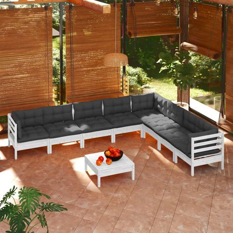 9-tlg. Garten-Lounge-Set mit Kissen Weiß Kiefer Massivholz vidaXL (1/5)