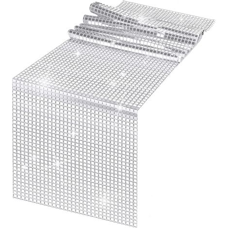 275 x 30 CM Chemin de Table Argenté Chemin de Table à Thème Disco pour Fête Anniversaire Mariage Décoration Paillette Vintage Année 70/80 Nappe Argent Brillant Déco (1/5)
