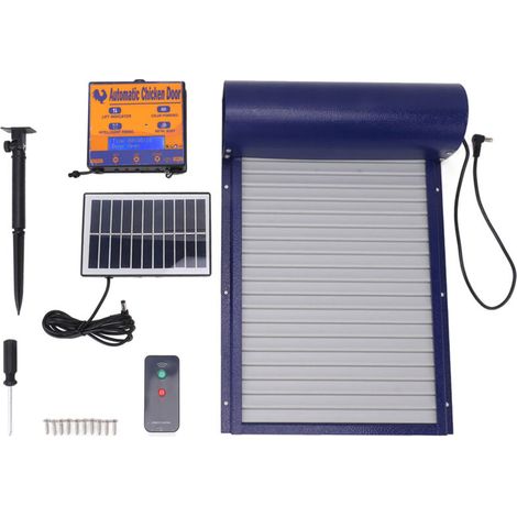 Ouvre-porte automatique de poulailler à énergie solaire, avec capteur de lumière, minuterie, télécommande, bleu (1/5)